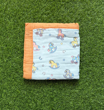 Muslin Receiving Blanket - Orange Border with Unicorn 110*110 cm