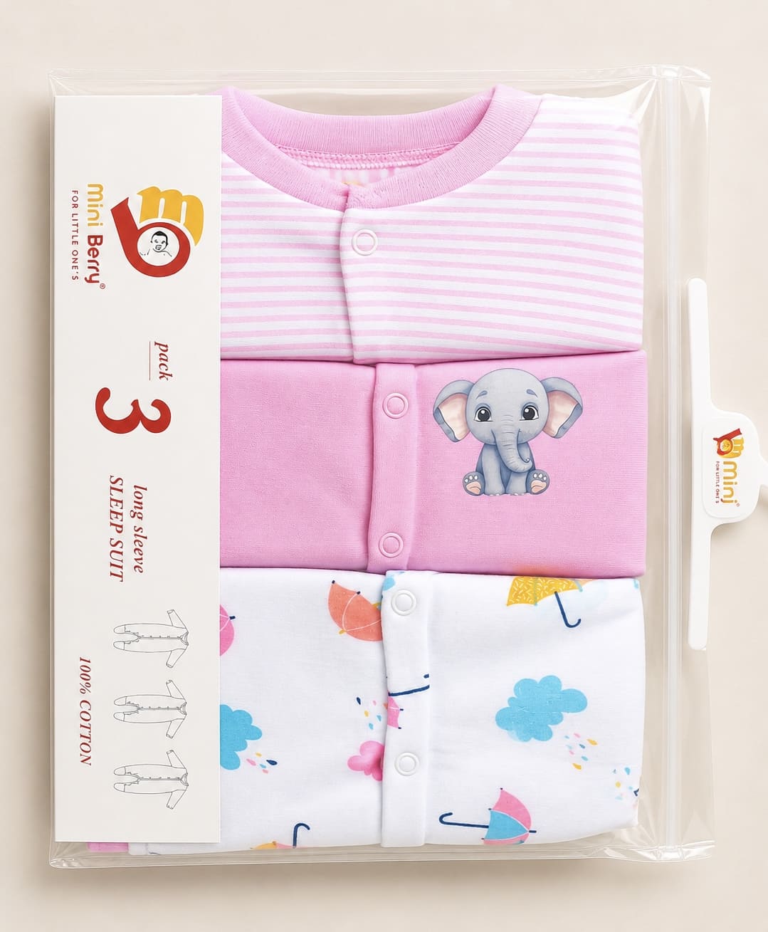 3 Piece Romper Set Soft Cotton - Pink