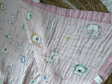 Muslin Receiving Blanket - Pink Animals