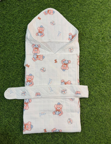 4-Layer Muslin Hooded Towel - Pink Bear