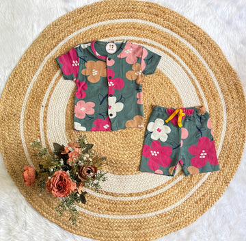 Button Shorts Set - Flower