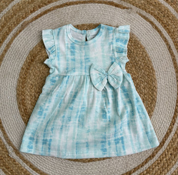Frill Sleeve Frock - Blue with White