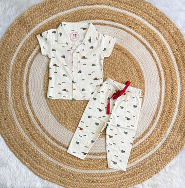 Half Sleeve Kids Night Suit - White car