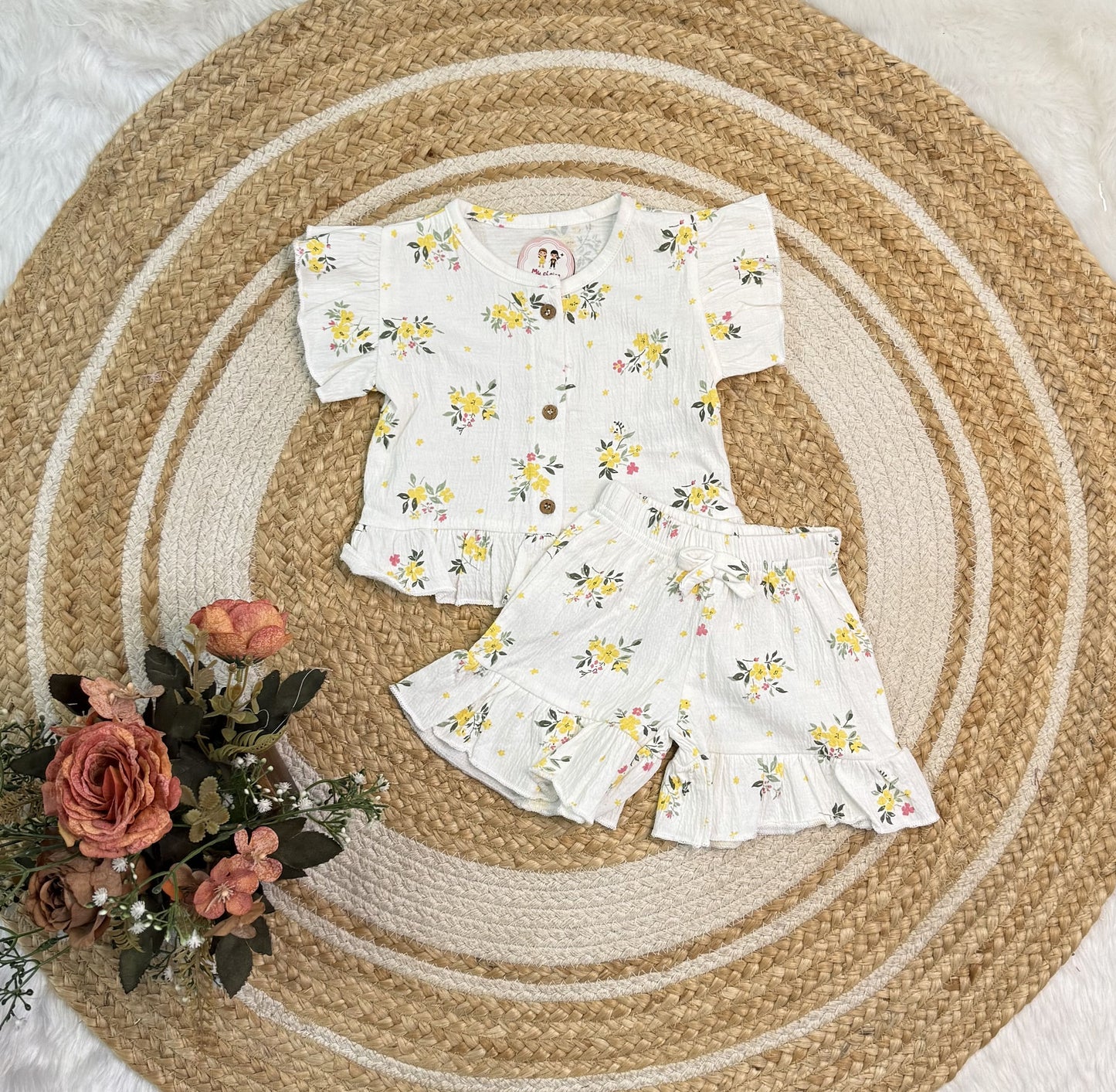 Co-ord Set for Girls - Yellow Flower