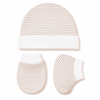 Cap, Mitten & Bootie Set - Brown with White Stripes