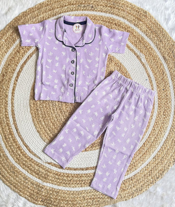 Half Sleeve Kids Night Suit - Lilac Floral