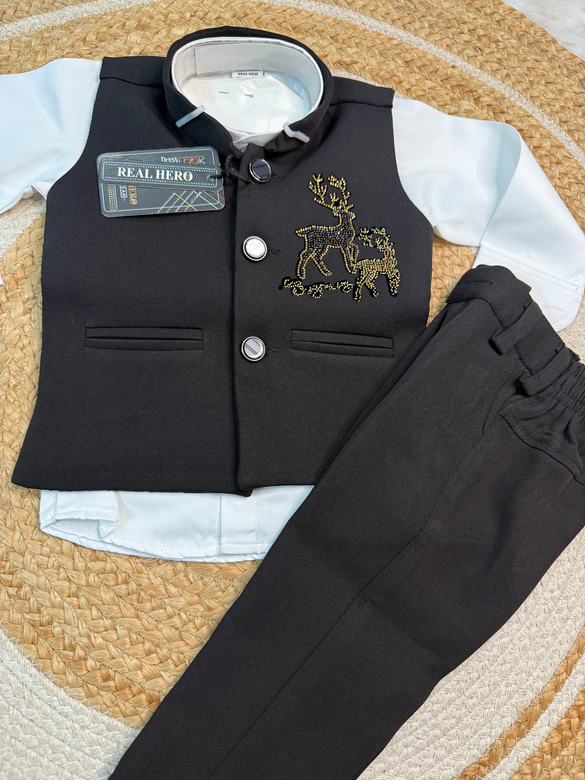 Premium 3-Piece Boys Coat Suit Set - Black