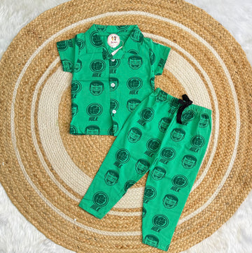 Half Sleeve Kids Night Suit - Green Hulk