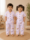 Half Sleeve Kids Night Suit Pure Cotton - Light Pink Elephant