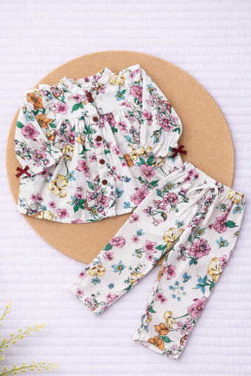 Muslin Girls Co-ords Set - Colourful Flower