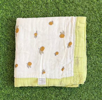 Muslin Receiving Blanket - Green Border with Lemon 110*110 cm