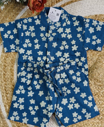 Premium Muslin Co-Ord Set - Blue Flower