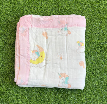 Muslin Receiving Blanket - Pink Border with Unicorn 100*100 cm