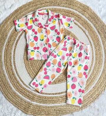 Half Sleeve Kids Night Suit - Fruity Garden Print