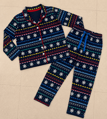 Premium Full Sleeve Night Suit - Navy blue