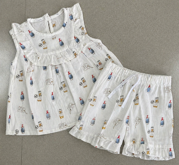 Premium Muslin Sleeveless Frill Top & Shorts Set