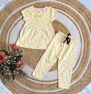 Frock with Pant Co-ord Set - Yellow Cherry