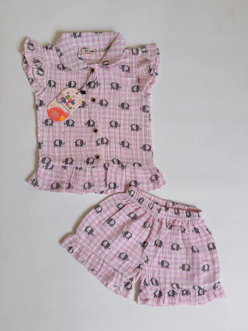 Muslin Frill Sleeve Shorts Set