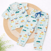 Half Sleeve Kids Night Suit - Light Blue Car Print