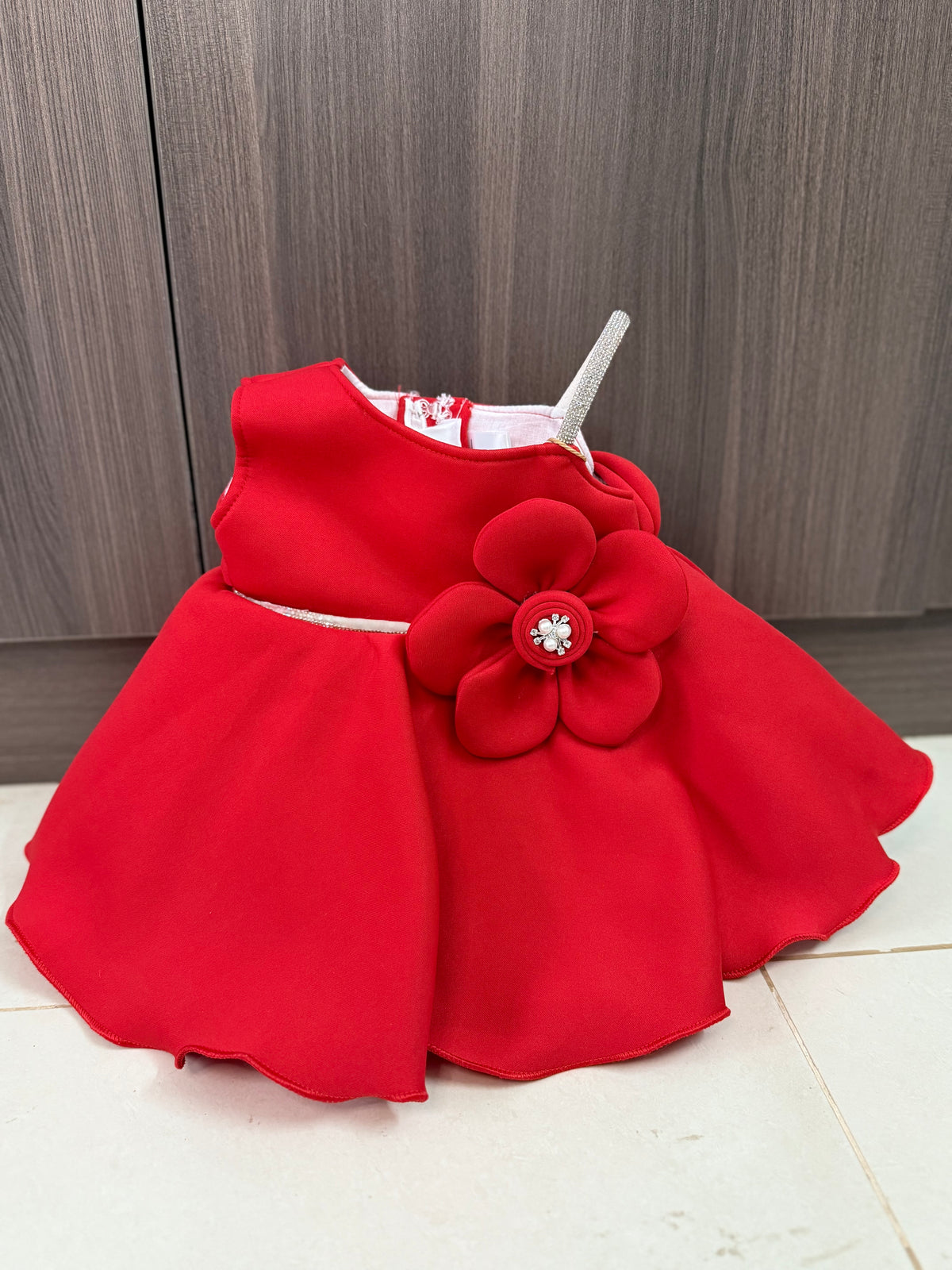 Premium Scuba Frock with Flair - Red (Baby)