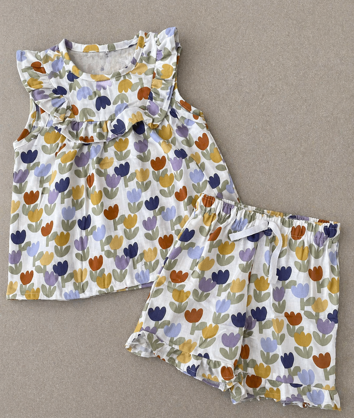 Premium Muslin Sleeveless Frill Top & Shorts Set