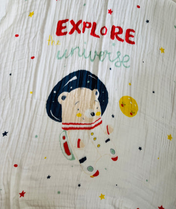 Muslin Receiving Blanket - White Space Theme