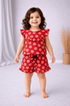 Sleeveless Frill Shorts Set - Red Flower