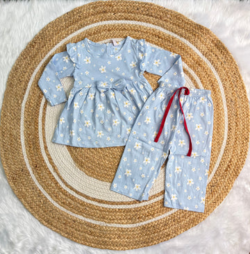 Frock with Pant Set for Kids - Blue Flower