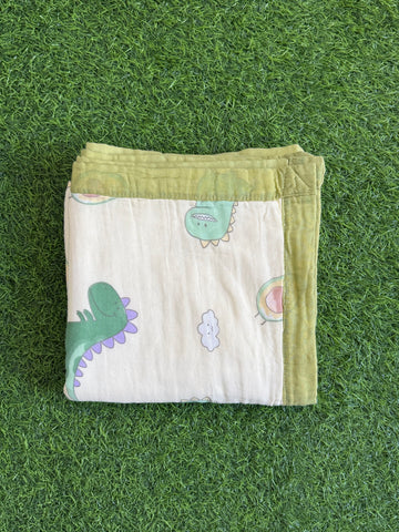 Muslin Receiving Blanket - Green Border with Dino 110*110 cm