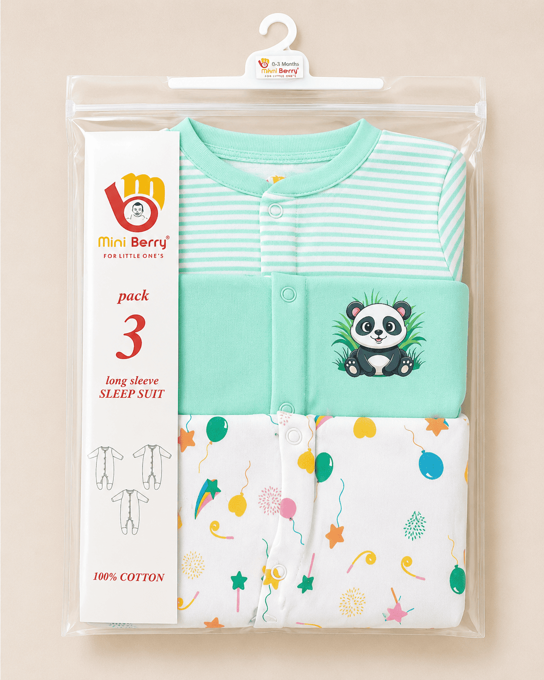3 Piece Romper Set Soft Cotton - Green