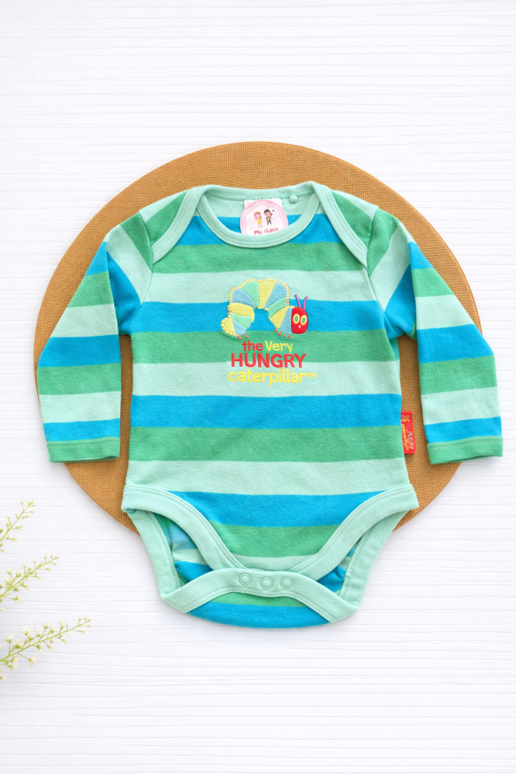 Onesie- Green with Blue Stripes