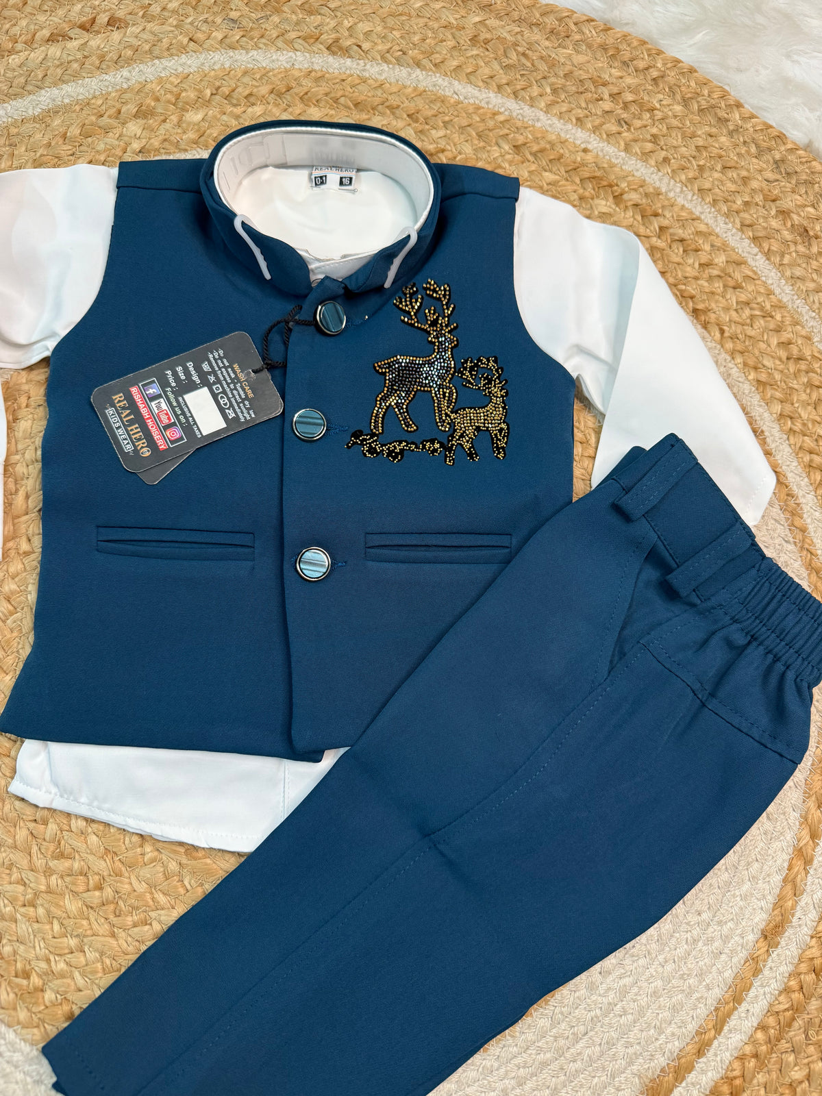 Premium 3-Piece Boys Coat Suit Set - Blue
