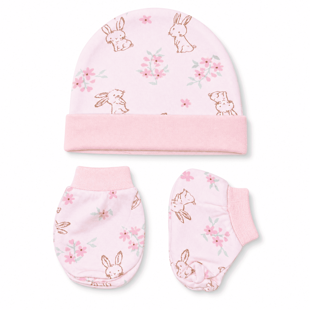 Cap, Mitten & Bootie Set - Pink Rabbit