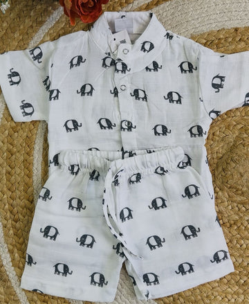 Premium Muslin Co-Ord Set - White Elephant