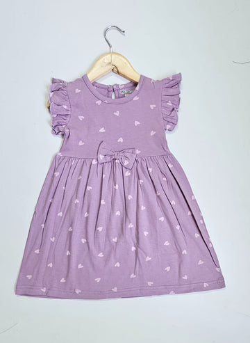Frill Sleeve Frock - Lavender Heart
