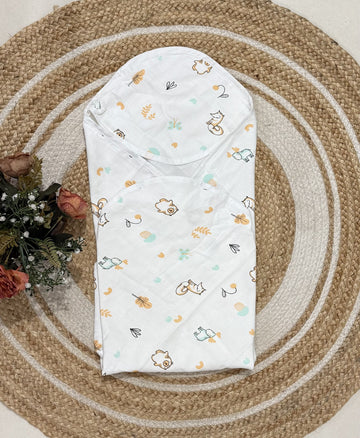 Muslin 2 layer Hooded Towel- Animal Print