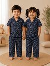 Half Sleeve Kids Night Suit Pure Cotton - Navy Blue Dinosaur