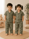 Half Sleeve Kids Night Suit Pure Cotton - Green Elephant