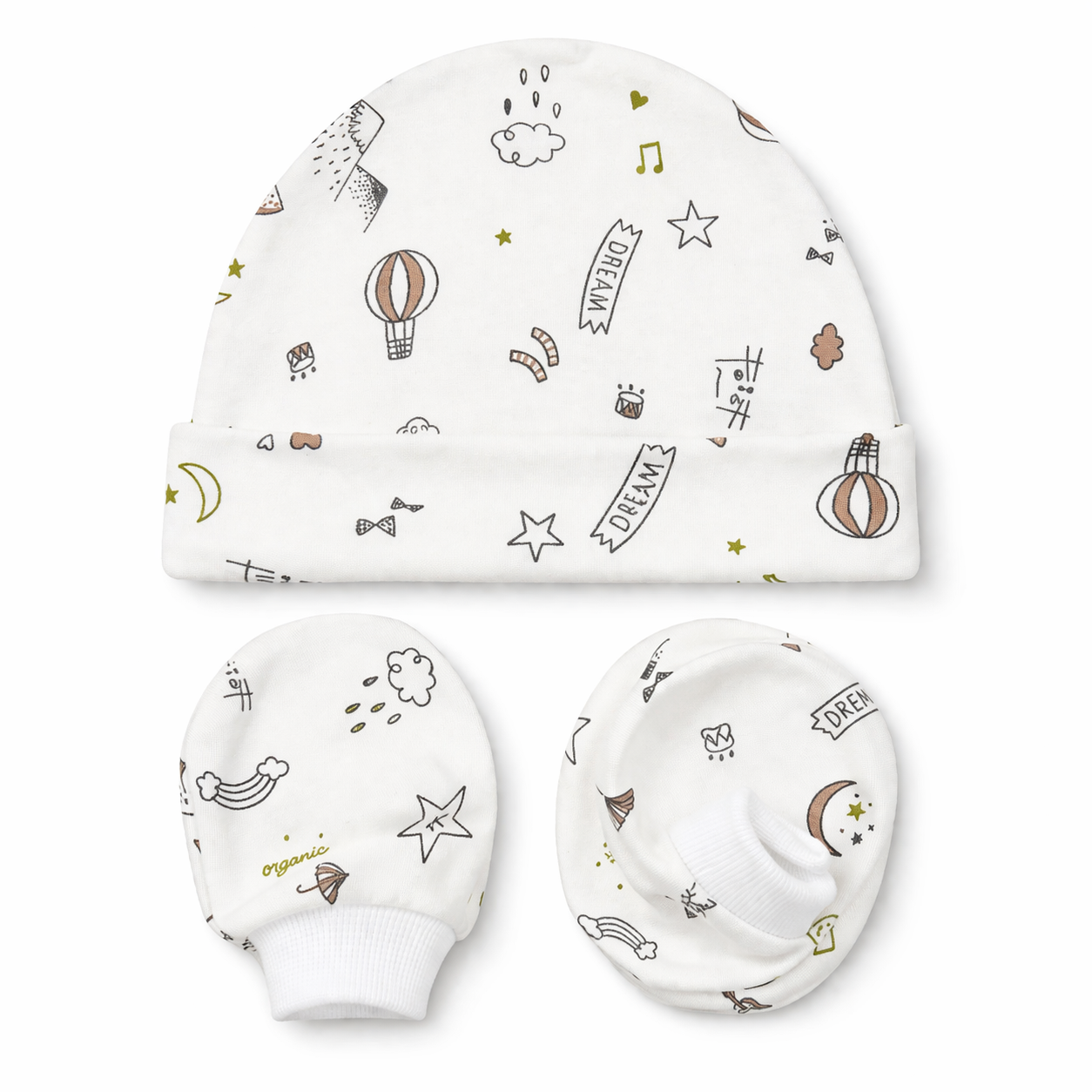 Cap, Mitten & Bootie Set - Doddle Print