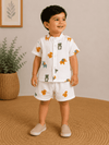 Premium Muslin Co-Ord Set - White Animals Print
