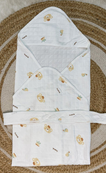 4-Layer Hooded Towel - Cute Teddy Bear Print