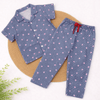 Half Sleeve Kids Night Suit - Navy Blue Pink Dot