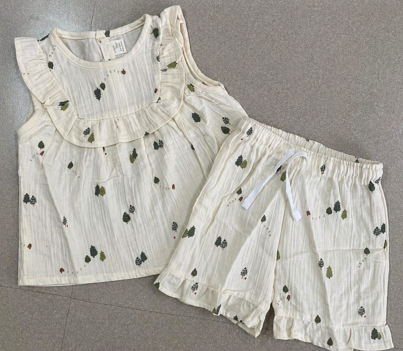 Premium Muslin Sleeveless Frill Top & Shorts Set