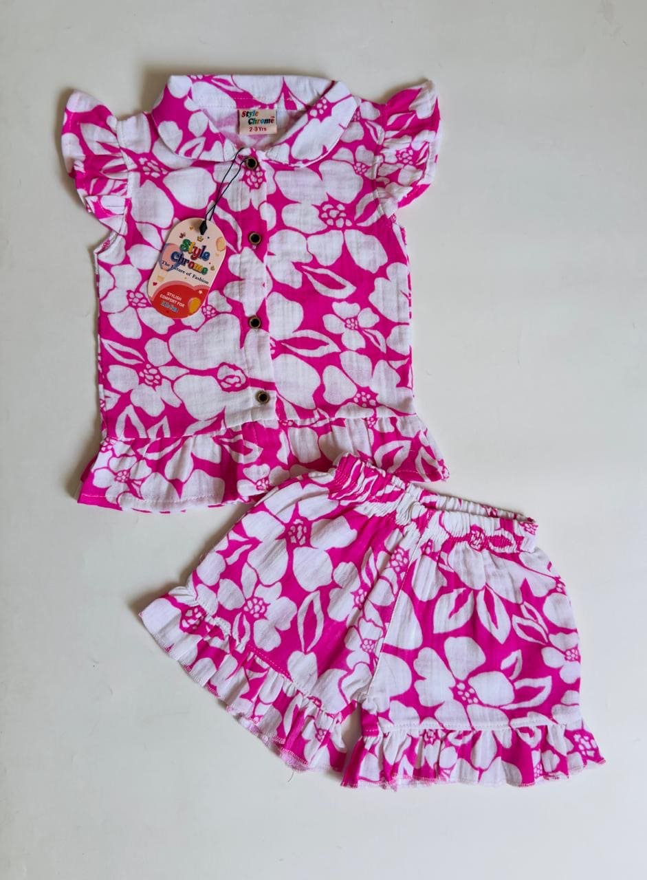 Muslin Frill Sleeve Shorts Set