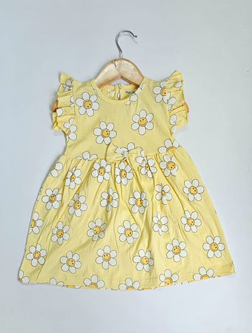 Frill Sleeve Frock - Yellow flower