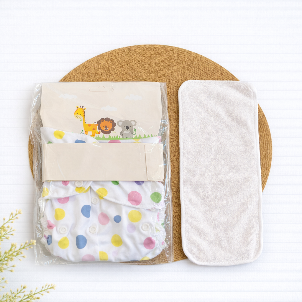 Cloth Diaper Adjustable & Reusable with Pad - Dots