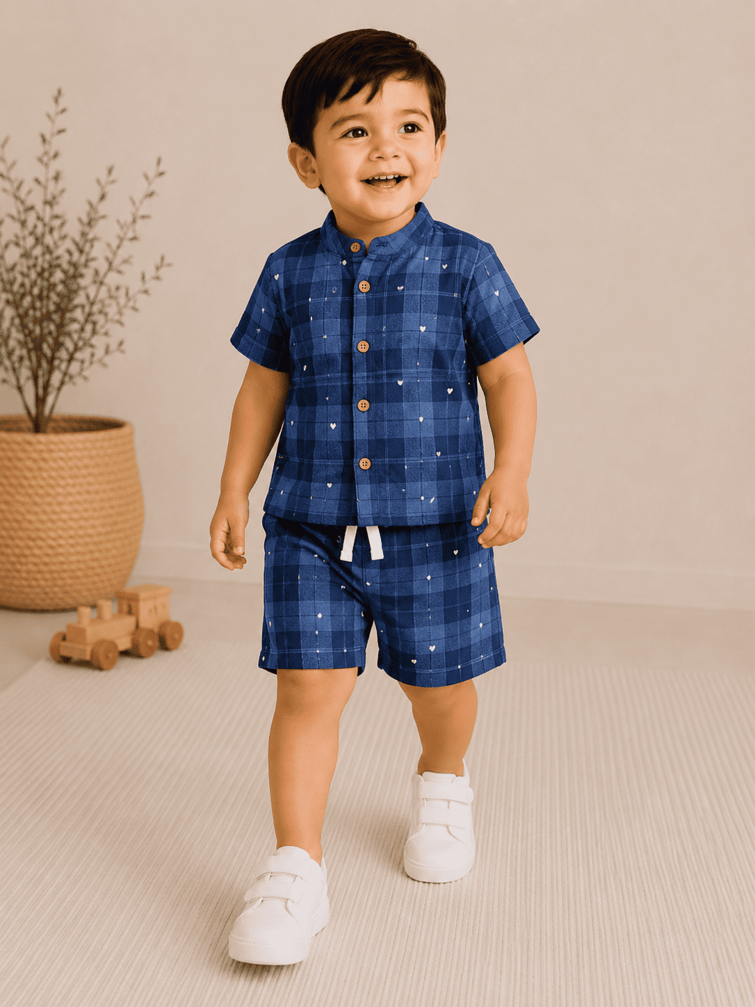 Premium Muslin Co-Ord Set for Boys - Blue Checked