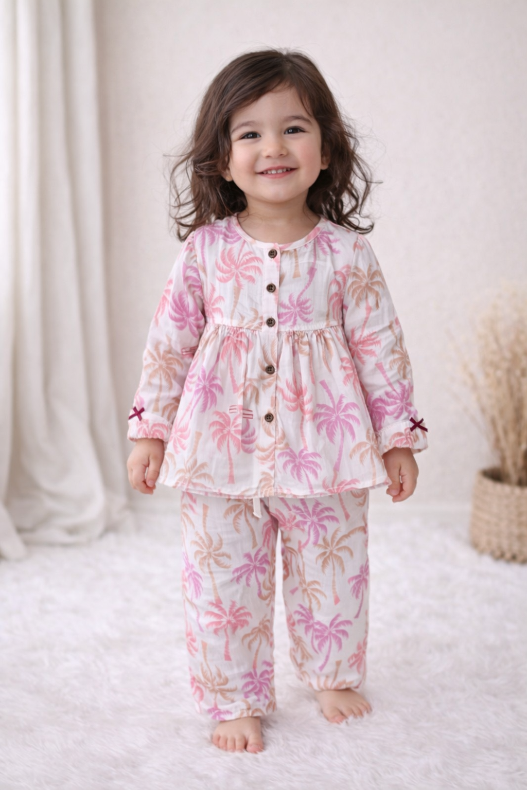 Muslin Girls Co-ords Set - Pink Tree