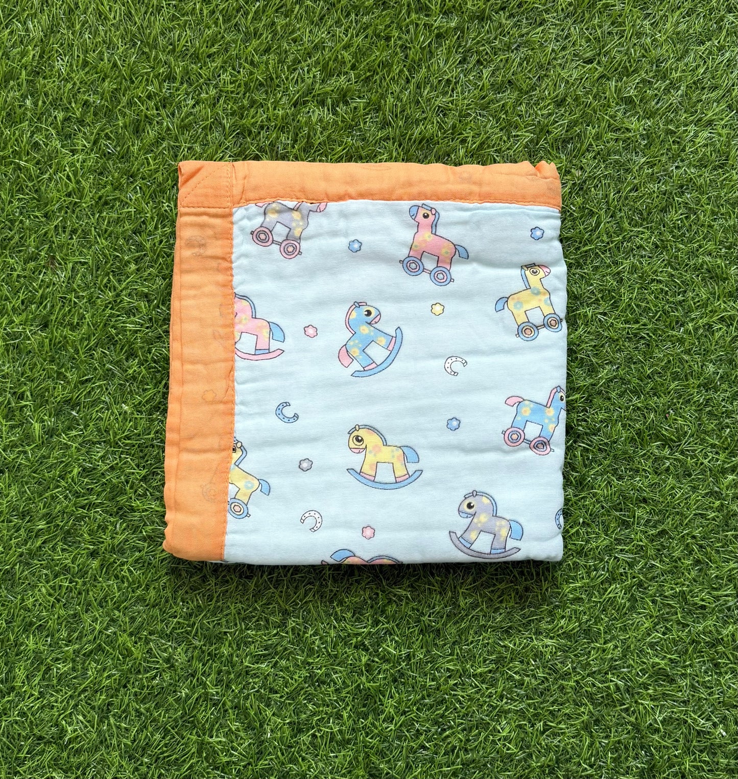 Muslin Receiving Blanket - Orange Border with Unicorn 110*110 cm