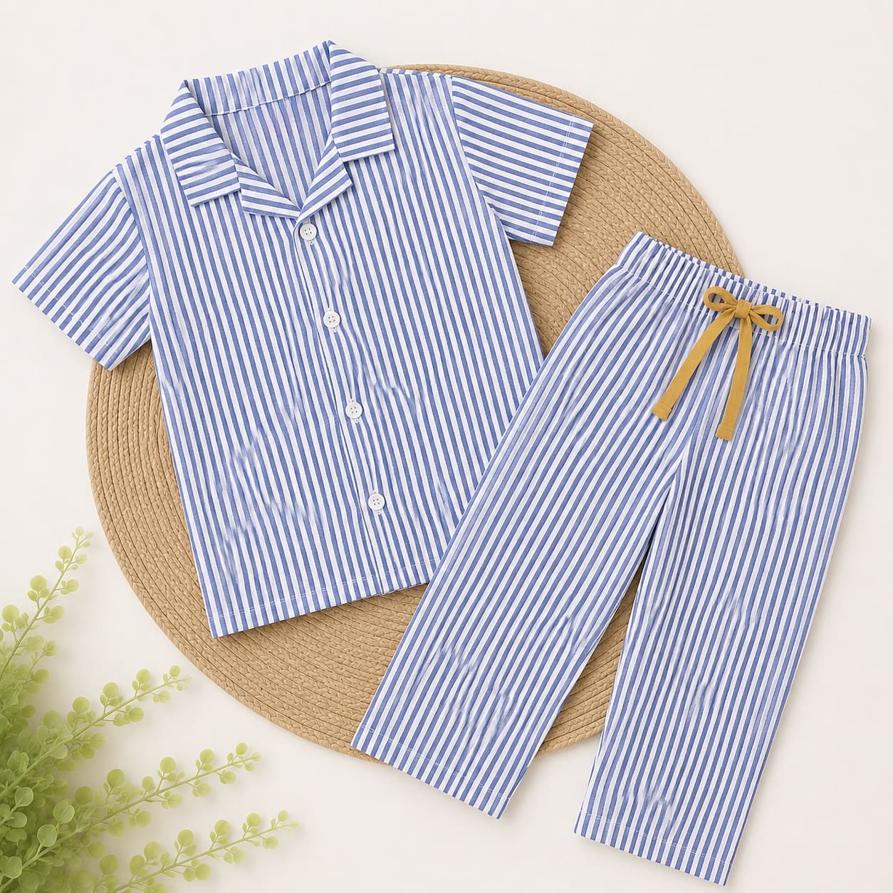 Half Sleeve Kids Night Suit Pure Cotton - Blue Stripes